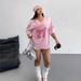 Fashion Trend Street Style V Neck Top for Girls Retro Short Sleeve Loose Casual T-Shirt European American Cross Border Print_ecoleips.com