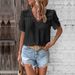 Verve Summer Casual Vacation Hot Sale Lace Decor V-neck Solid Color Women's Shirt_ecoleips.com