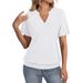 2026 Women Stylish Banded Hem V Neck Short Sleeve Casual Tops_ecoleips.com