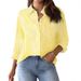 Women's Clothing Button Down Shirt Striped Classic Long Sleeved Collared Office Work Shirt Top_ecoleips.com