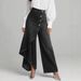 Women's Loose Casual Fashionable Denim Pants Button Down Long Hem Solid Color Genuine New_ecoleips.com