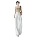 Minghai 2025 Autumn New White Pleated Denim Wide-Leg For Women Loose High-Waist Slimming Straight-Leg Floor-Length Pants_ecoleips.com