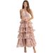 Women Fashion Sexy Deep V Neck Spaghetti Strap Multi Layer Printed Elegant Party Dress Casual Summer Vacation Beach Dress_ecoleips.com
