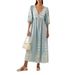 Cro-border Foreign Trade Printed V-neck Puff Leeve 2025 European And American Women' Looe Caual Hollow_ecoleips.com