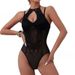Perspective Hollow Neck Strap Lace Mesh Splicing Street Spice Girl Style Onesie_ecoleips.com