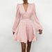 European/American Women's Short Skirt With V-neck And Lantern Sleeves_ecoleips.com