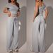 Women's Off-Shoulder Crop Top With High-Waisted Pants Set, Ribbed Knit Two-Piece Outfit For Night Out_ecoleips.com