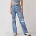 Hong Kong Style High-waisted Ripped Wide-leg Jeans For Women, Summer Thin Washed Loose Slimming Straight Floor-length_ecoleips.com