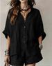 Summer Fashion Casual Women's Clothing Set Solid Color Loose Button Down Shirt And Shorts_ecoleips.com
