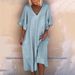 New Explosive Solid Color Sexy V-Neck Patchwork Loose Fitting Dress_ecoleips.com