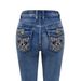 Women's Clothing Women's Vintage Washed High-Waisted Flared Jeans – Embroidered Pocket Retro Denim Pants With Stretch (S-L, Blue/Light Blue)_ecoleips.com