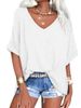 2025 Spring/Summer New Short Sleeved Summer Casual V-Neck Loose Top T-Shirt_ecoleips.com