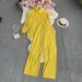 Women's Fashion Clean Color Shirt Two-piece Set Of High Waist Vertical Vertical Wide Leg Pants_ecoleips.com