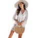 Women's Clothing Shirt Dress Sexy Hollow Lace Sunscreen Shirt Beach Dress_ecoleips.com