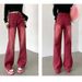 American Retro Red Jeans, Straight Loose Fit, Trendy Design, High-waisted, Slimming, Wide-leg Long Pants For Women_ecoleips.com