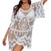 European And American Beach Sun Protection Women's Loose-fitting Mid-length Pullover Dress With Water-soluble Lace_ecoleips.com