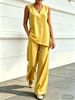 Women's Linen Style Breathable Vest Set plus Size Casual Loose Two Piece Set Wide Leg Pants 2026 New Arrival_ecoleips.com