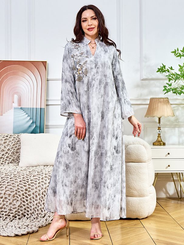 Verve MT385 Robe Garment Factory New Style Rhinestone Collar Beaded Evening Dress Muslim_ecoleips.com