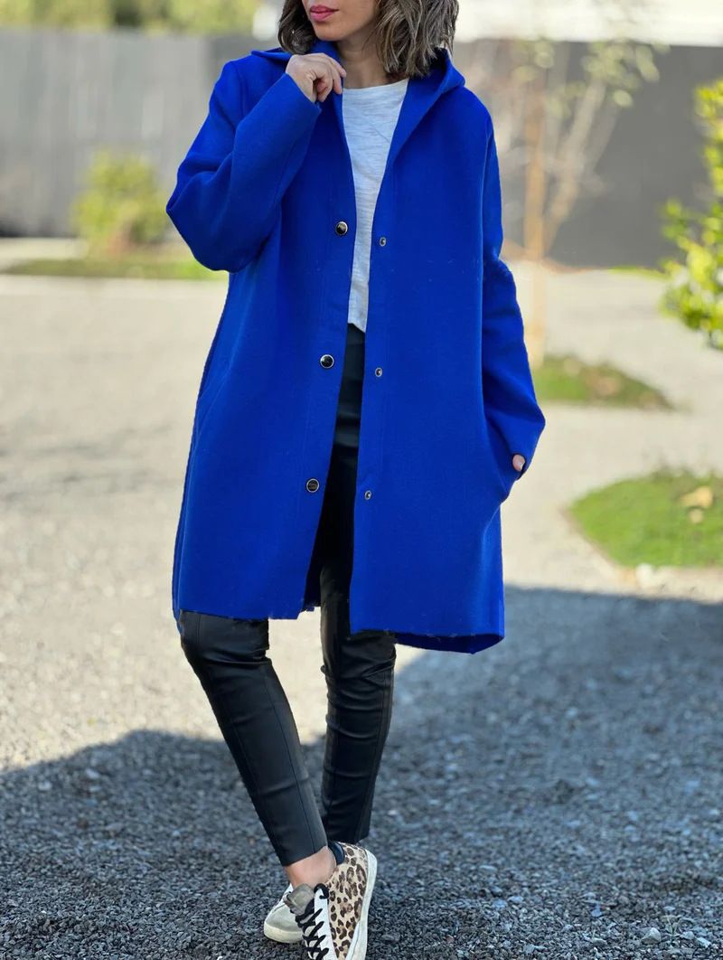 Oversized Hooded Wool Coat For Women - Long Sleeve Casual Trench Coat With Pockets, Polyester-Spandex Blend, Loose Fit_ecoleips.com