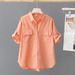 Women's Clothing Cotton Short Sleeved Solid Color Shirt Summer New Outer Shirt Design Double Pocket Loose Thin Top For Women_ecoleips.com