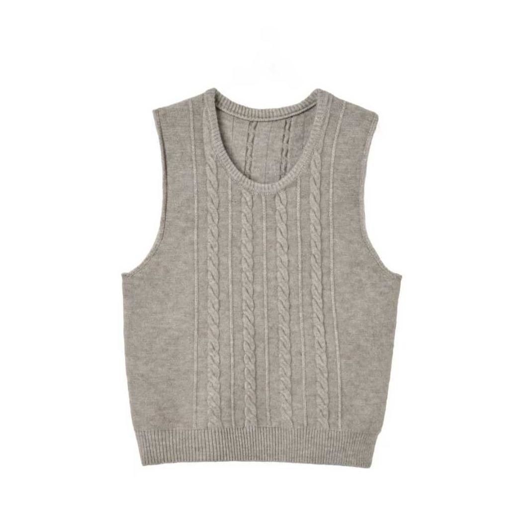 Korean-style Fashion Simple Cable-knit Vest For Autumn And Winter, Loose-fitting Solid Color Layered Outerwear, Women's_ecoleips.com