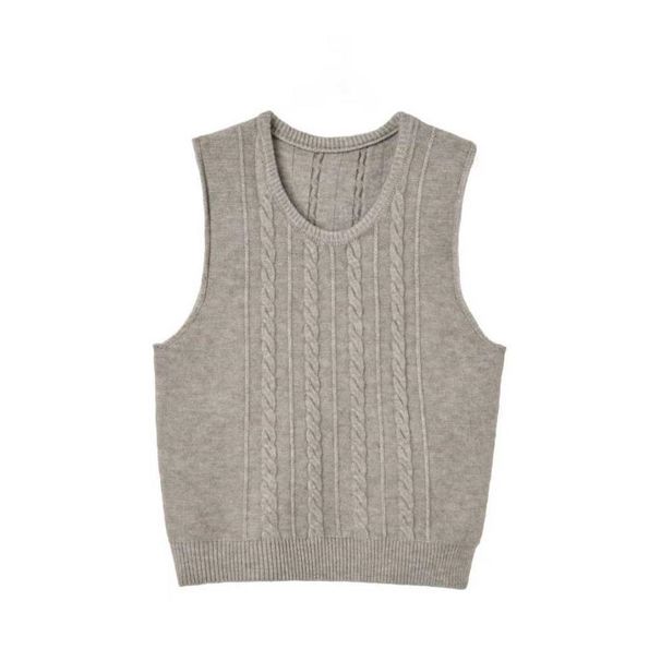 Korean-style Fashion Simple Cable-knit Vest For Autumn And Winter, Loose-fitting Solid Color Layered Outerwear, Women's_ecoleips.com