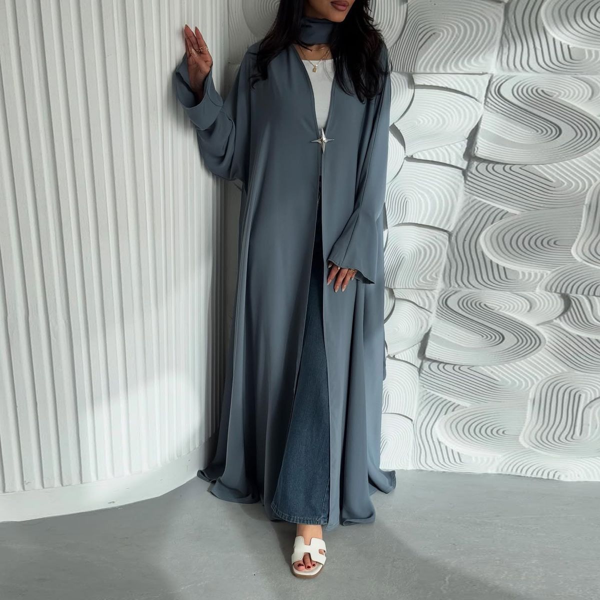 Muslim Dress Women Middle Eastern Style Drawstring Cardigan Robe – Modest Loose Fit Abaya With Pockets & Comfortable Design_ecoleips.com