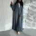 Muslim Dress Women Middle Eastern Style Drawstring Cardigan Robe – Modest Loose Fit Abaya With Pockets & Comfortable Design_ecoleips.com