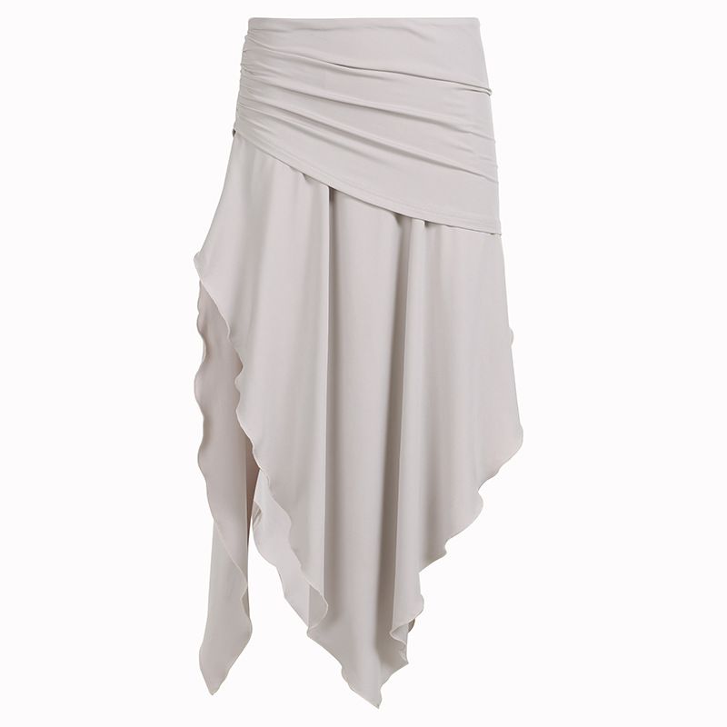 Verve Vacation Casual Style Pleated Split Irregular Design Low Waist Long New Solid Color Draped Midi Skirt_ecoleips.com