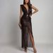 Elegant Hight Waist Solid Party Dress Women Casual Sleeveless Sequined Cocktail Dress 2026 Sexy Deep V-neck Split Evening Dress_ecoleips.com