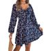 Real Shot Of 2026 Spring/Summer European And American Casual Sexy Lace-up Square-neck Floral Long-sleeve A-line Dress._ecoleips.com