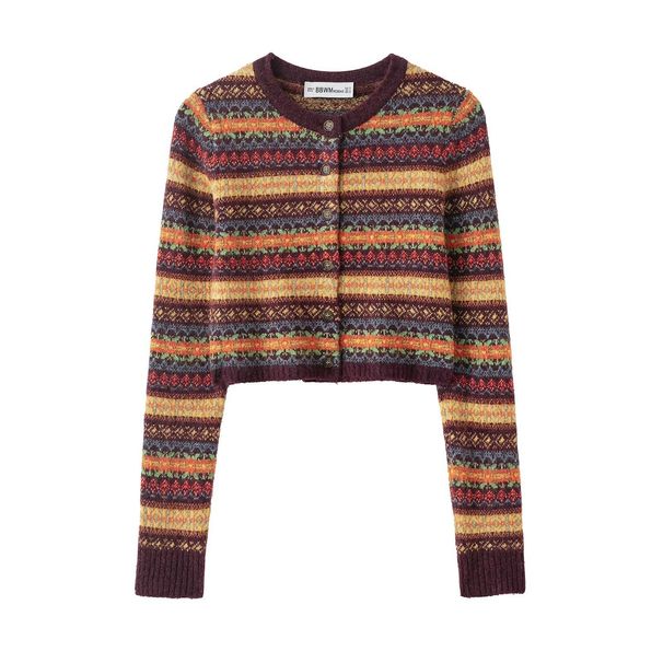 Aria Basics Aria Basics BSK&TRAF Women's Clothing 2025 Autumn New Sweater European And American Retro Style Fashion Jacquard Knit 5755144_ecoleips.com