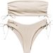 Women's Strapless Drawstring Bikini Swimsuit European American Style Solid Color High-End Feel Backless Two-Piece With Breast Pads_ecoleips.com