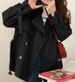Women's Short Trench Coat – Korean-Inspired Belted Jacket With Stacked Collar (Khaki/Black, S/M/L/XL)_ecoleips.com