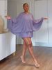 Summer Backless Lace Up Mini Dress Women Round Neck Loose Pleated Batwing Sleeve Dresses 2026 Summer Lady Vacation Party Robe_ecoleips.com
