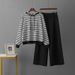 Women's Autumn Winter Striped Knitted Hooded Top Wide Leg Pants Trendy Two Piece Set Casual Fashion_ecoleips.com