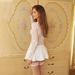 Women Elegant Long Sleeve Mini Dress, Classic Crew Neck, Hollow‑Out Lace Patchwork, Ruffle Hem Detail, Slim‑Fit Silhouette_ecoleips.com
