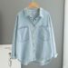 Women's Oversized Denim Shirt - Relaxed Fit Long Sleeve Button-Down Top With Pocket, Casual & Chic (Light Blue)_ecoleips.com