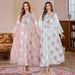 Embroidered Dubai Abaya Dress – Elegant Muslim Long Robe With Floral Stitching – Modest Arabian Gown For Women (Pink/White, M-XXL)_ecoleips.com