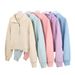 Scuba High Neck Half Zip Sports Fitness Yoga Suit For Women Loose Long Sleeve Fleece Lined In Stock_ecoleips.com