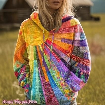 cross-border 3D Digital Print Sun Pattern Multicolor Women's Sweatshirt Graffiti Dazzling European And American_ecoleips.com