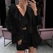 2025 Spring Autumn French Sweet Loose Ruffle Two-Piece V-Neck Shirt Shorts Set European And American Cross-Border_ecoleips.com