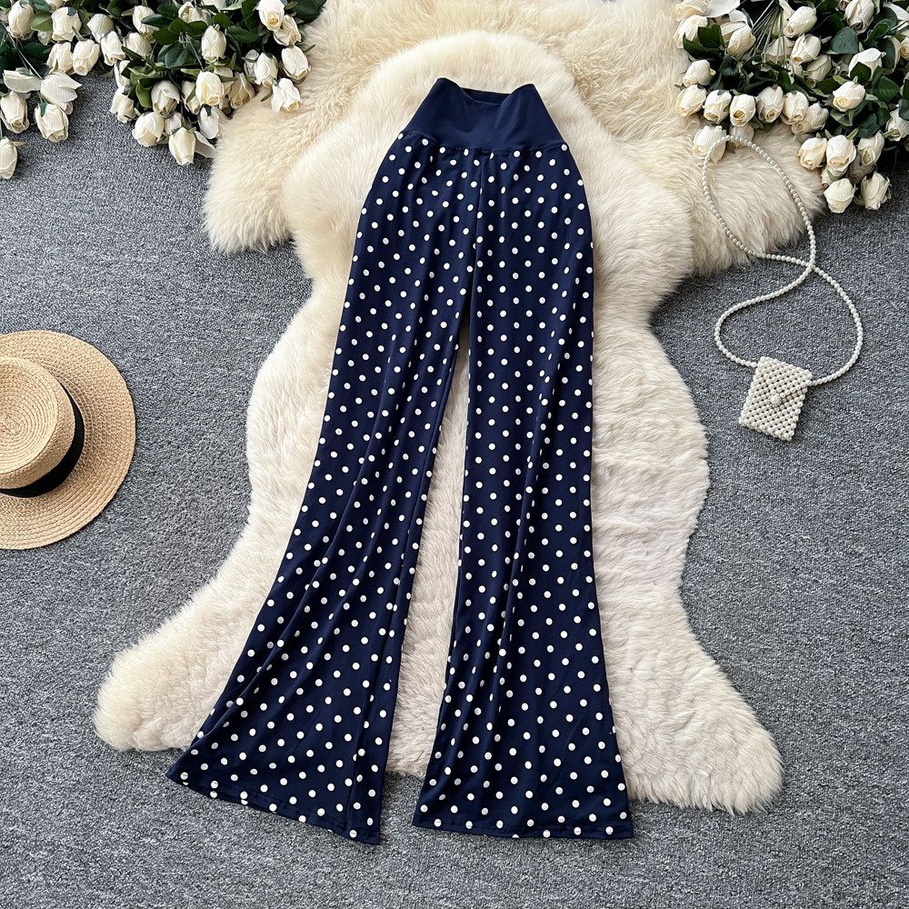 Korean Style High Waisted Polka Dot Casual Straight Leg Pants for Women Slimming Versatile Relaxed Fit Summer Bottoms_ecoleips.com