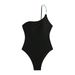 New 2026 One Shoulder One Piece Swimsuit Backless Bikini Solid Color European American Style Cross Border Women's Swimwear_ecoleips.com