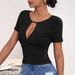Voya Women's 2026 Sexy Hollow Button Slim Casual Short Style Temperament Short Sleeved T-shirt Top_ecoleips.com