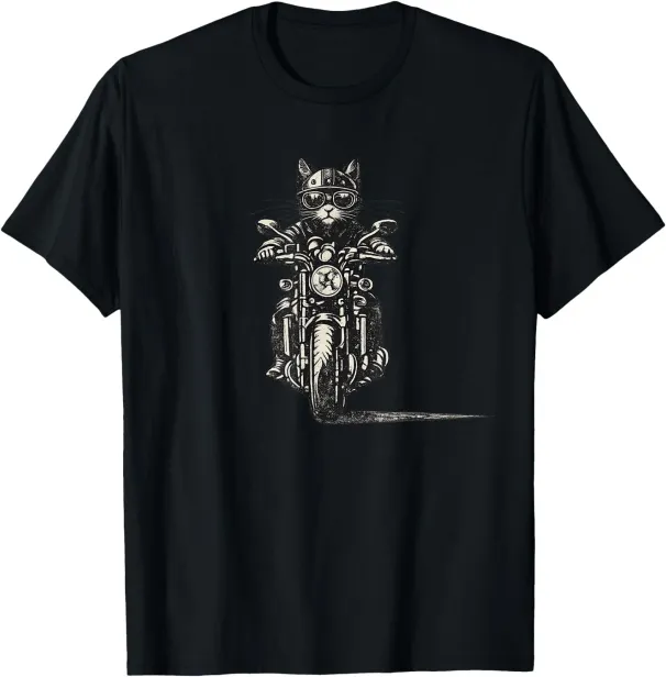 Women's T-Shirts Funny Cat Riding Classic Motorcycle Men Women Boy Biker T-Shirt_ecoleips.com