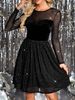 Mini Dress Spring Summer Women Black Velvet Sweetheart Neck Sheer Mesh Sequin Sleeve A-Line Sexy Sparkly Club Party Date Dress_ecoleips.com