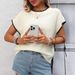 Crochet Lace Short Sleeve Summer Knit Top For Women, Y2K Retro Round Neck Blouse, Breathable Casual Chic_ecoleips.com