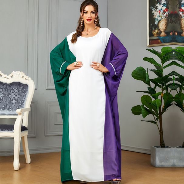 Verve 3571muslim Muslim Abaya Women's Color-Block Evening Dubai Robe Dress_ecoleips.com