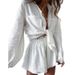 Spring Women's Casual Suit European American Style Tie Waist Puff Sleeve Top And Shorts Set Stylish Clothing for Women_ecoleips.com